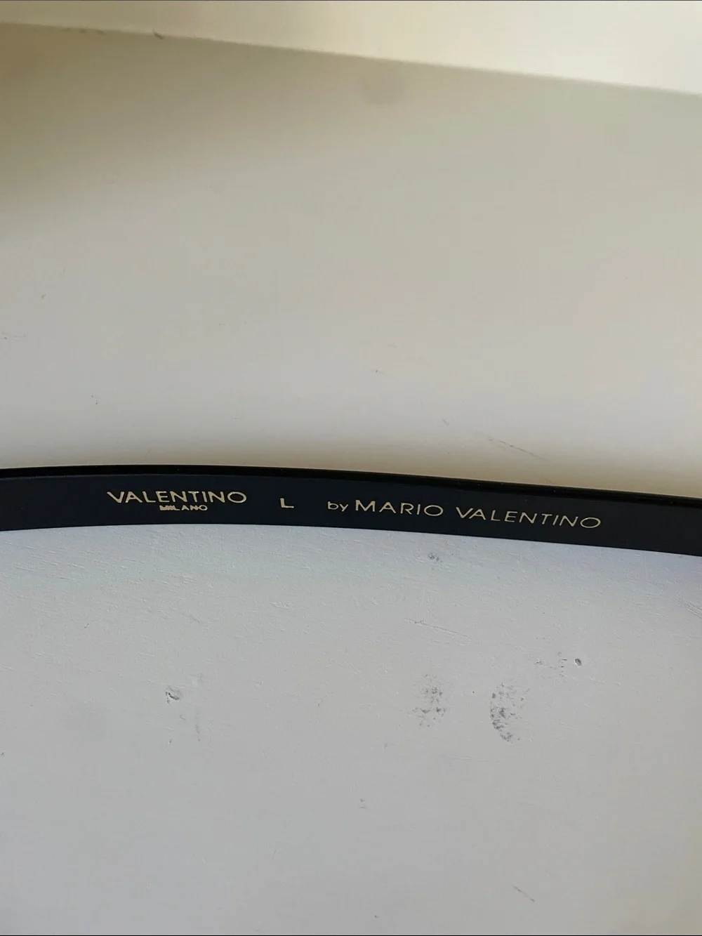 Valentino By Mario Black Leather Belt with Gold V Buckle